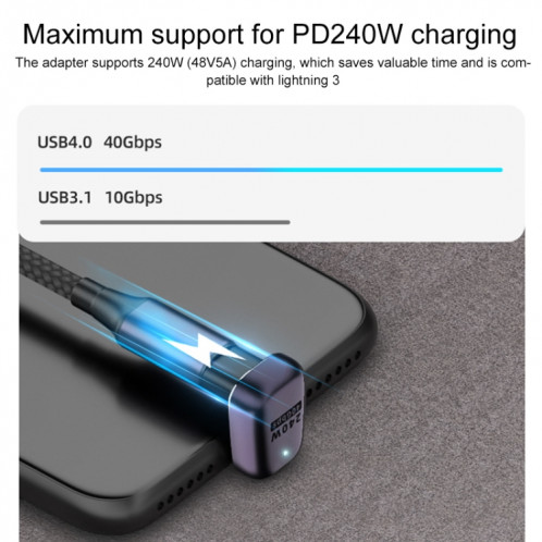 Adaptateur d'angle vertical 240 W USB-C/Type-C femelle vers USB-C/Type-C mâle 40 Gbit/s avec lumière SH749369-07